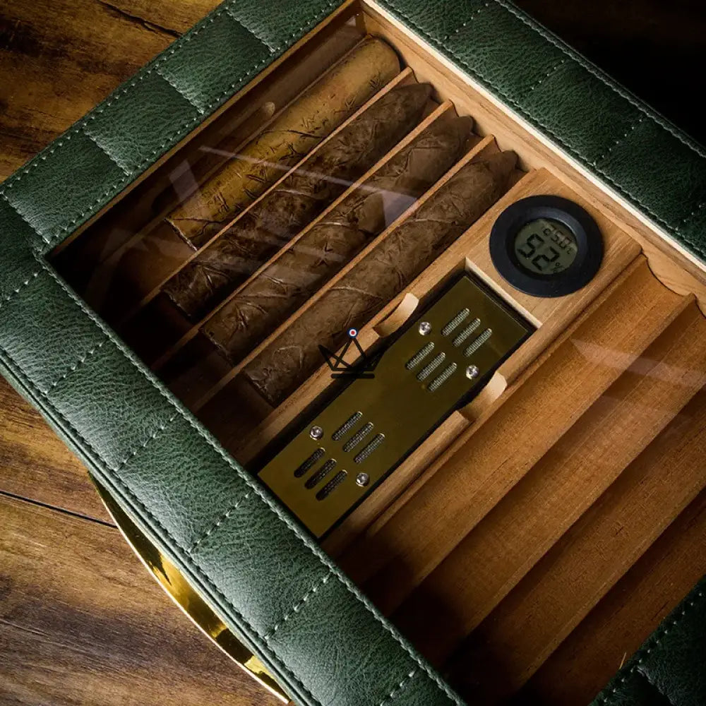 Norton Edition Cigar Humidor — Quilted Genuine Leather, 4 Colors, Cedar, Tray & Dividers, 50-60 Cigars — view 3