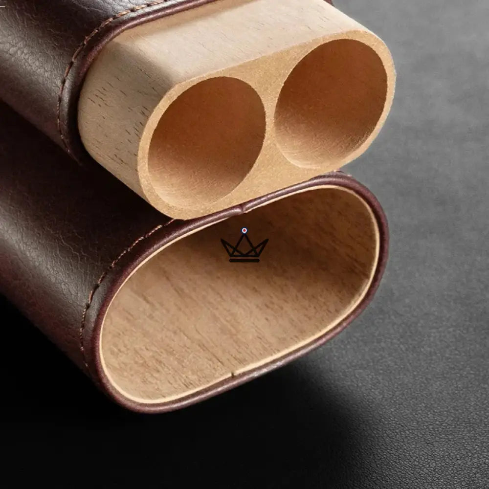 Mirlos Wood Cigar Case — Leather & Spanish Cedar, 2 or 3 Cigars, Cutter Included — view 6