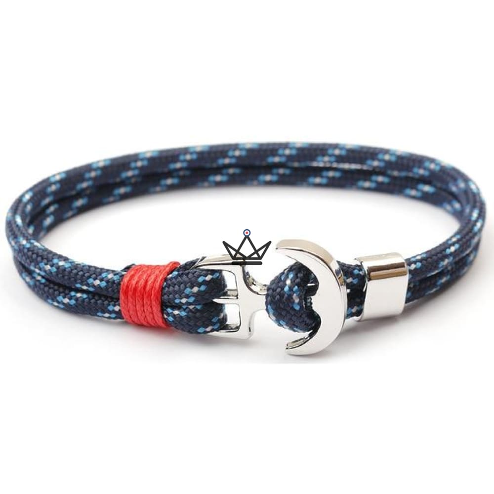 Neptune Marine Bracelet - Silver Anchor & Rope - 19 Colors — Dual Blue