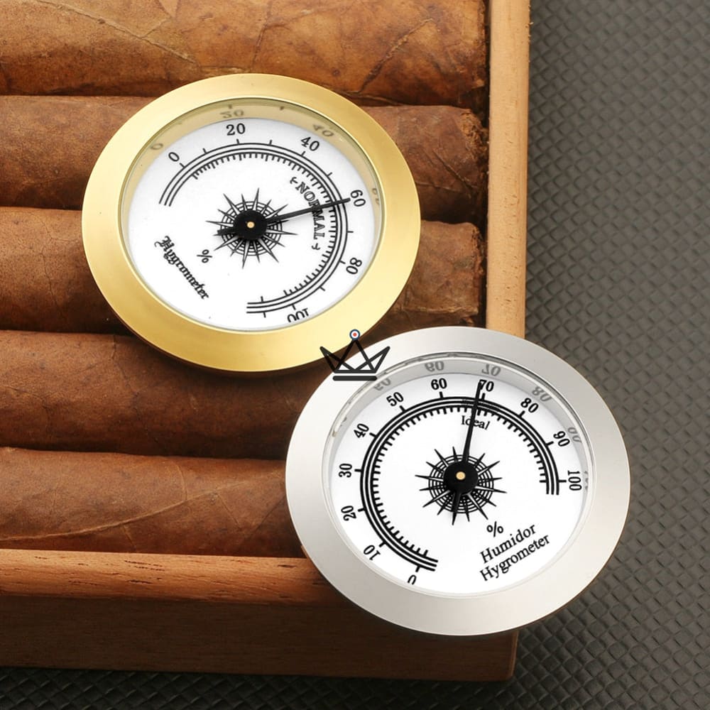 AURUM Higrómetro mecánico para cigarros — 50 × 10 mm, formato de caja compacta | Humidor de cigarros