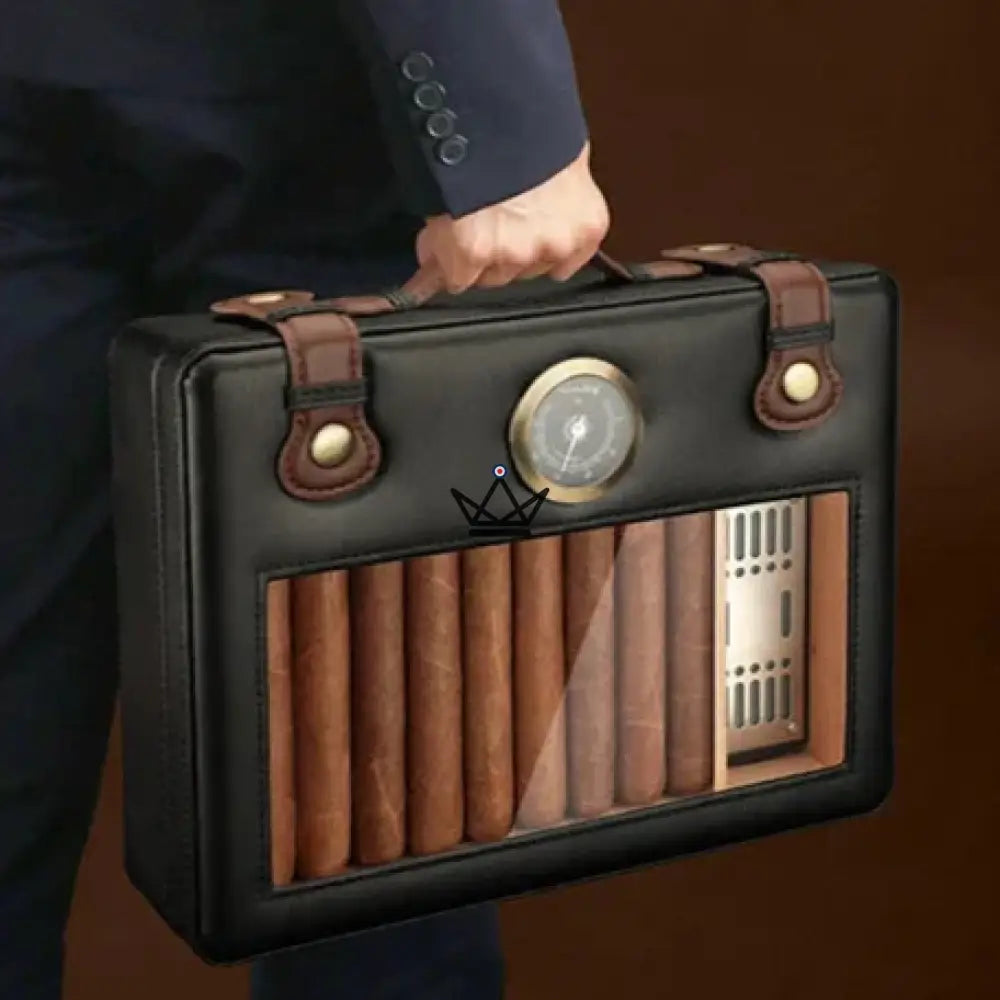Prestige Traveler Cigar Humidor — Gold Brass, Spanish Cedar, 50 Cigars, Glass Top, Hygrometer & Crystal Humidifier — view 6