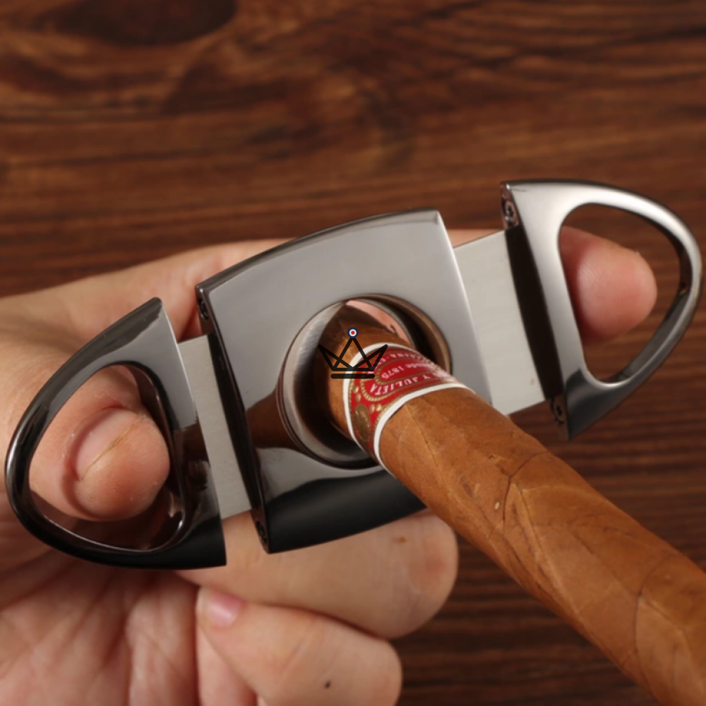 Steel Edition Guillotine Cigar Cutter — Double Blade Brushed Stainless Steel, 23 mm, Silver or Yellow | Gift Box Included — view 3