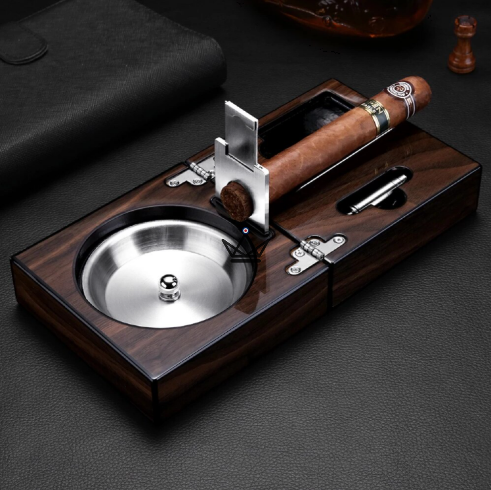 Cigar set SEMO-CUBE — cutter, punch, stand & ashtray | wooden box — view 1