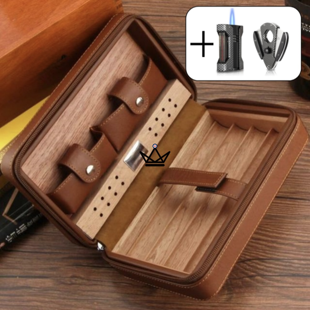 Leather & Cedar Travel Humidor — 5 Cigars | Prime Style — Brown / Carbon Nyfe