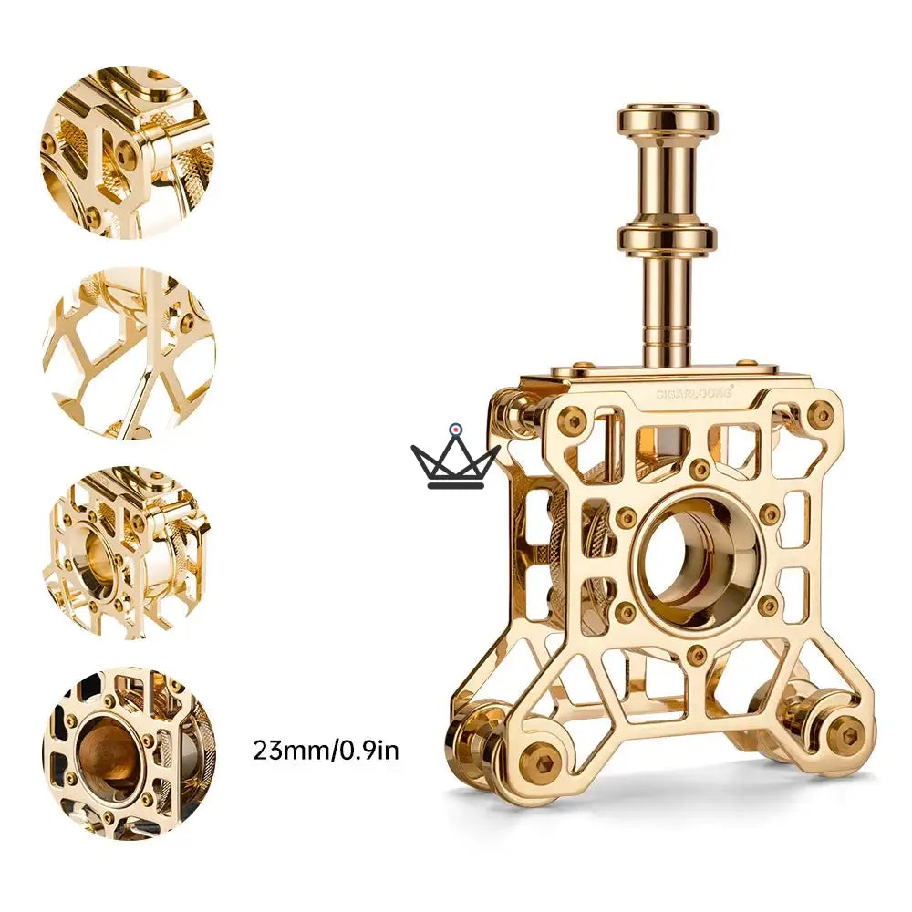 Machina Prestige Desktop Cigar Cutter — Solid Stainless Steel, Vertical Mechanism, Ø 23 mm, Mirror Gold & Frosted Chrome Finishes, Luxury Box — view 9