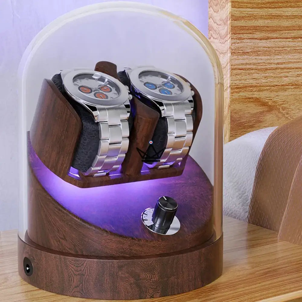 Automatic Watch Winder CHRONO DOME — Under Glass Dome, Solid Wood, 5 Mabuchi Modes — view 6