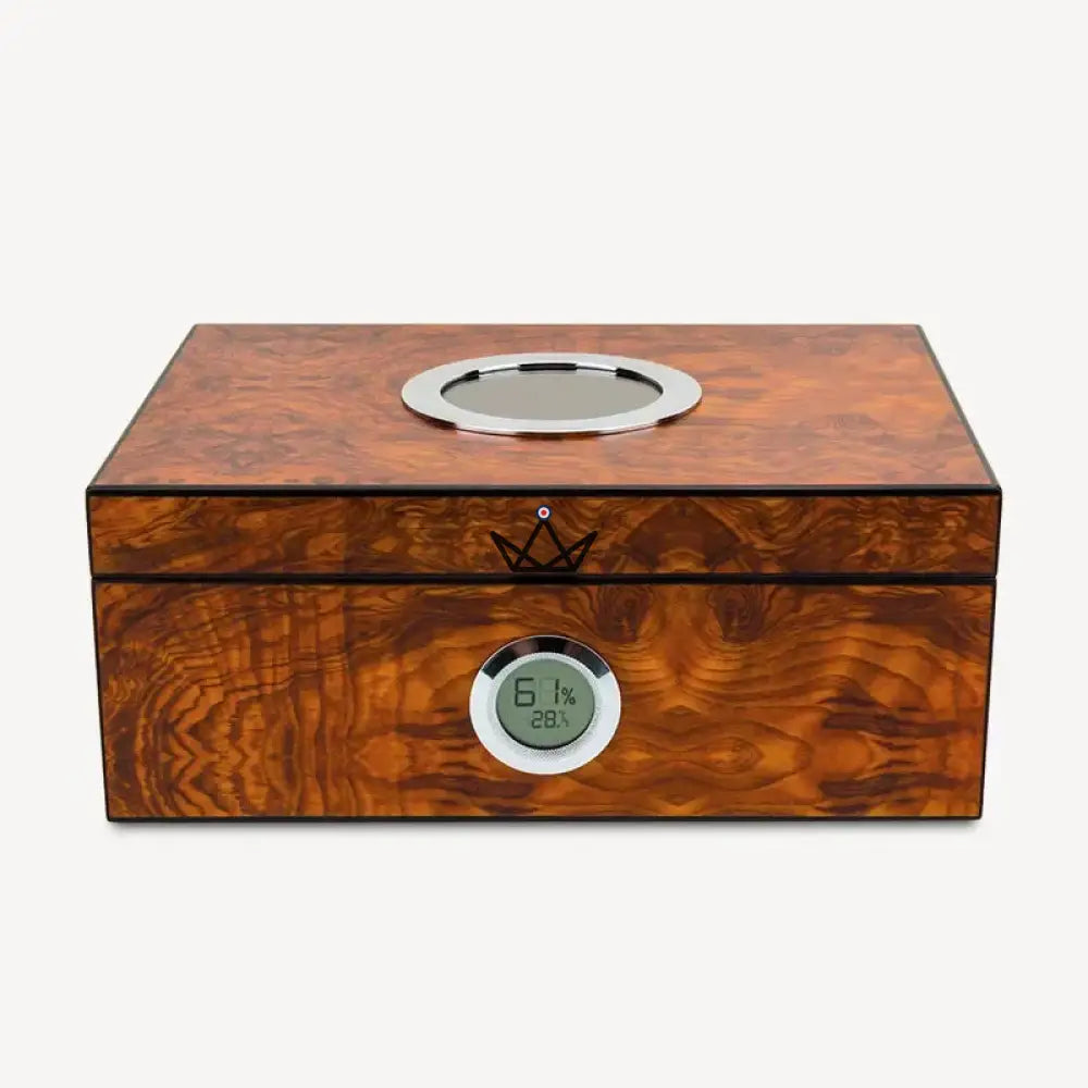 Zigarrenhumidor Hublot Prestige Mahagoni Amber Edition – spanisches Zedernholz, Bullauge aus gehärtetem Glas, 50 Zigarren, Digitalhygrometer und magnetischer Befeuchter – Ansicht 10