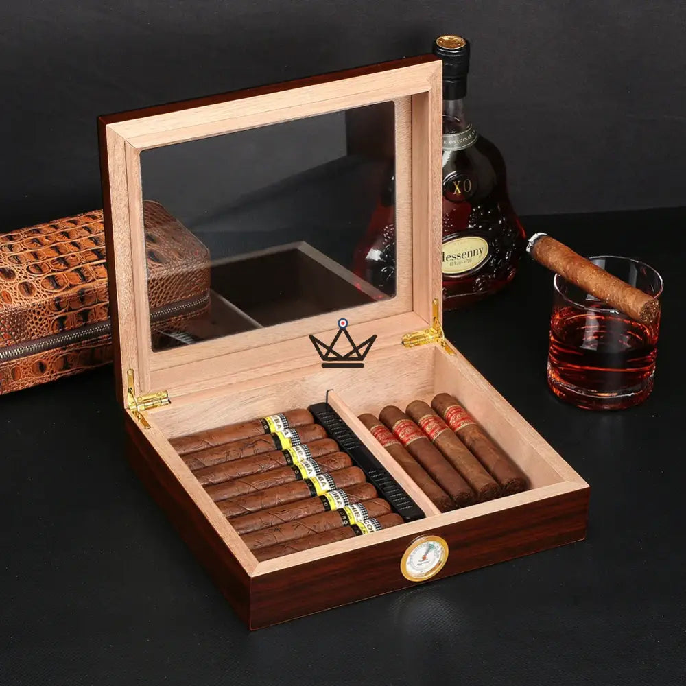 Humidor JANGO – verglast, 20 Zigarren, spanisches Zedernholz & Befeuchter – Ansicht 6
