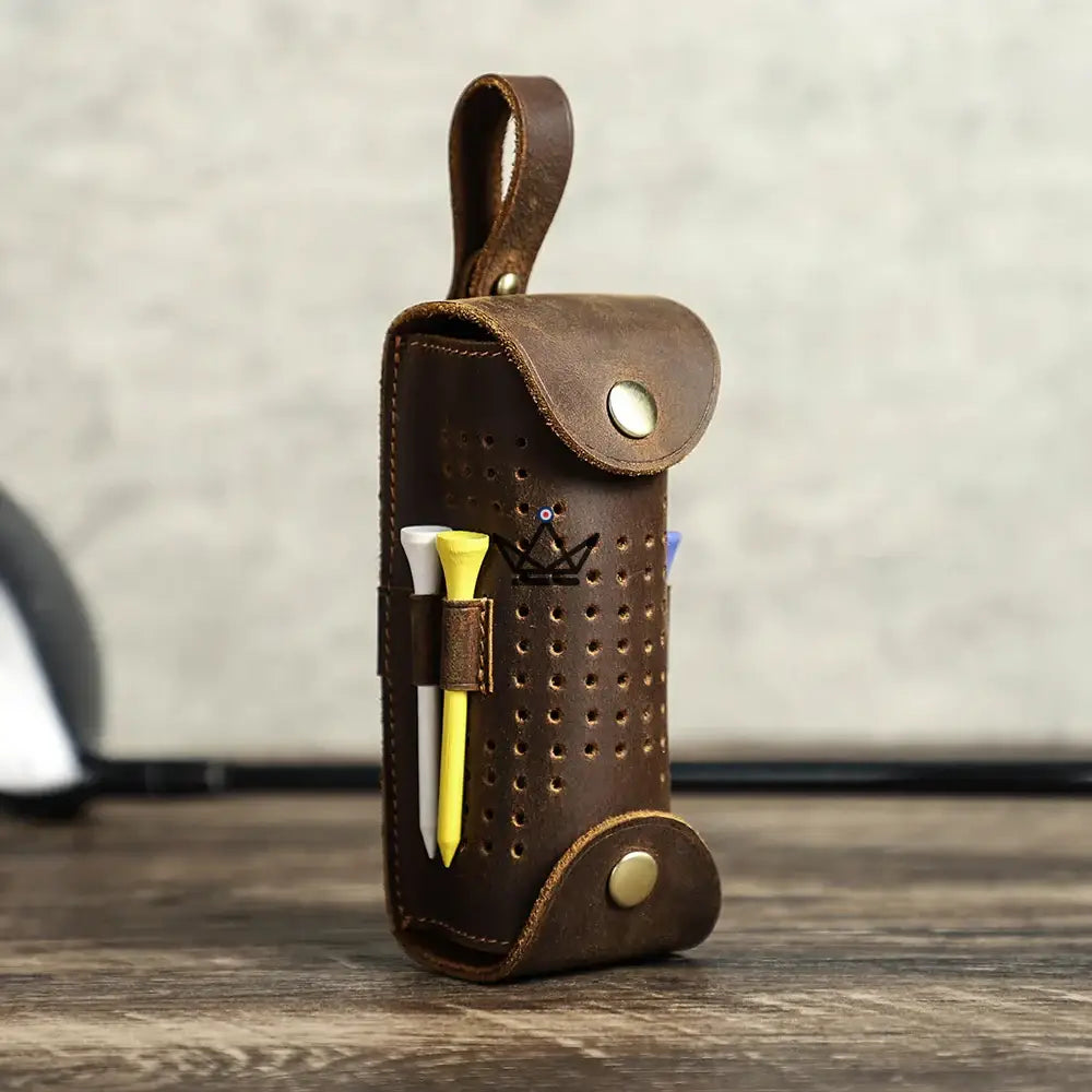 Personalisierbare Golfballtasche aus Leder – Voyageur Tee Golf | 3 Bälle, 4 Tees – Ansicht 4