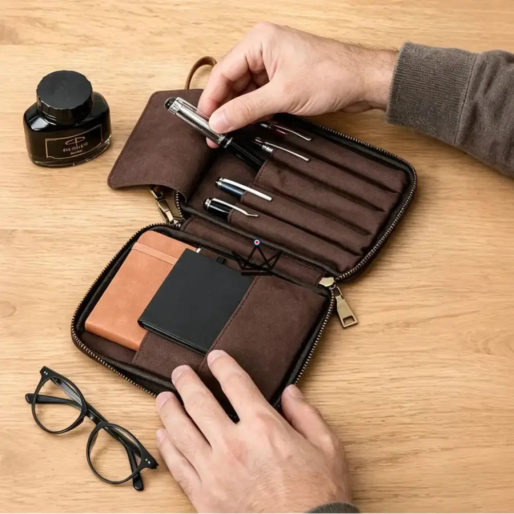 Organizador de bolsillo de cuero - Bolígrafos y cuadernos personalizables - VOYAGEUR Plume