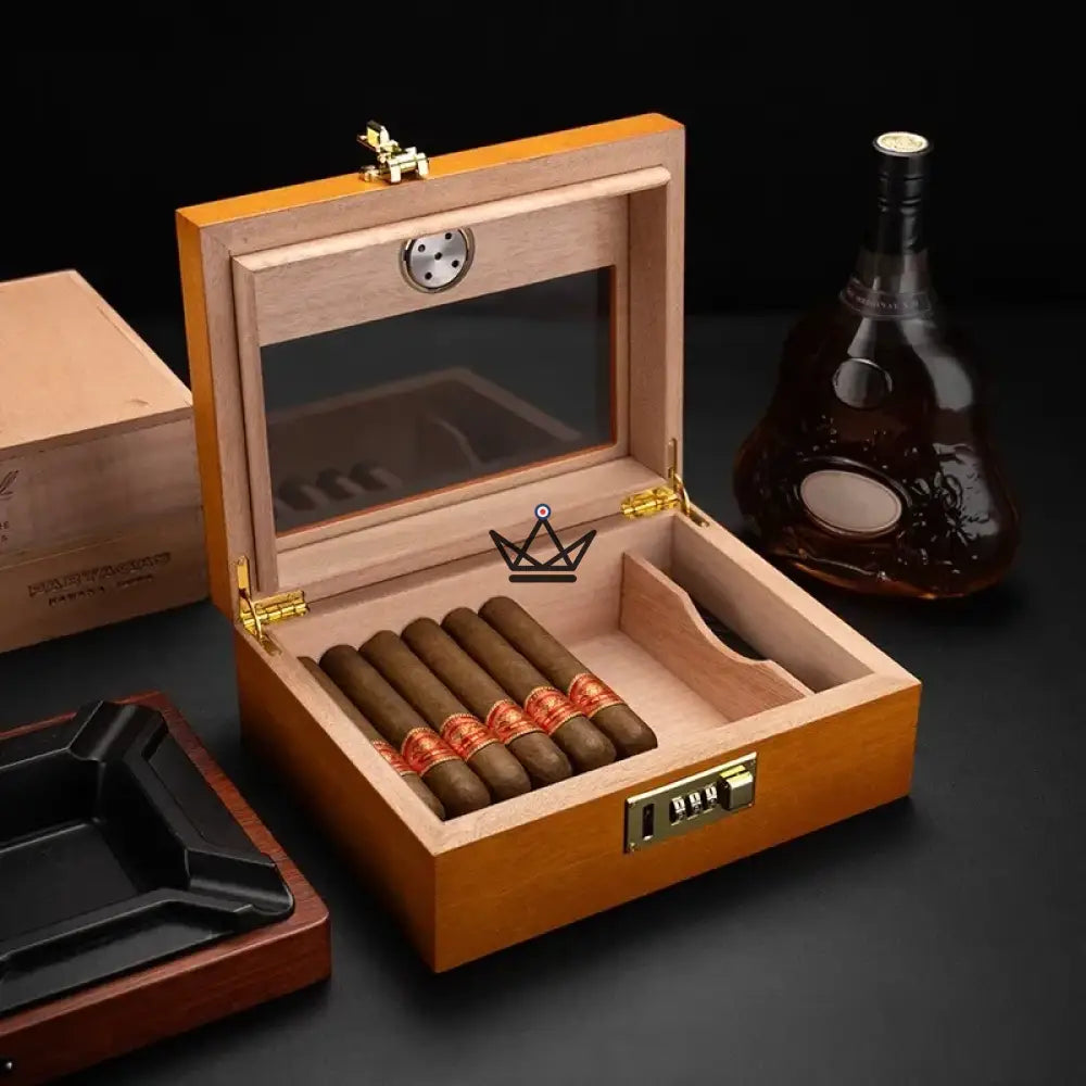 Enigma Style cigar humidor — Spanish cedar, glass top, secret code lock, 20 to 30 cigars — view 2