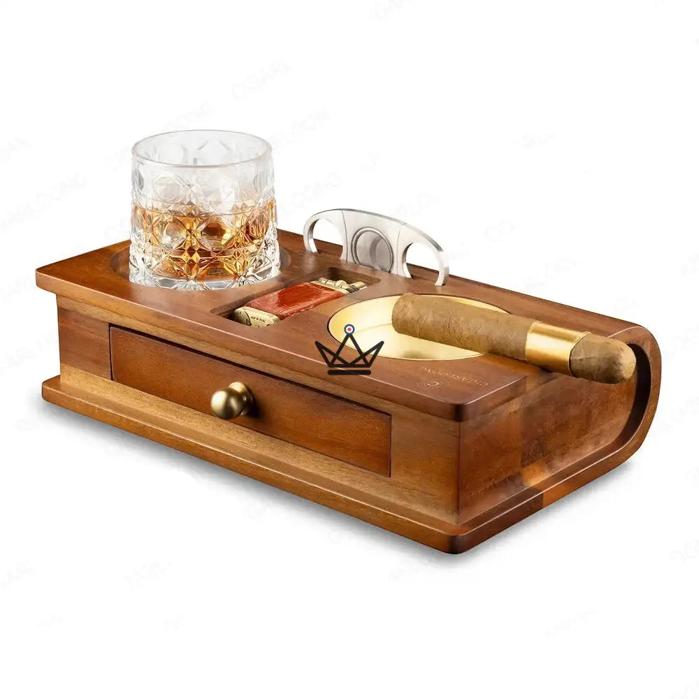 Cendrier Cigare Bois Massif Emplacement Whisky Tiroir - Whisky Butler – Ansicht 11