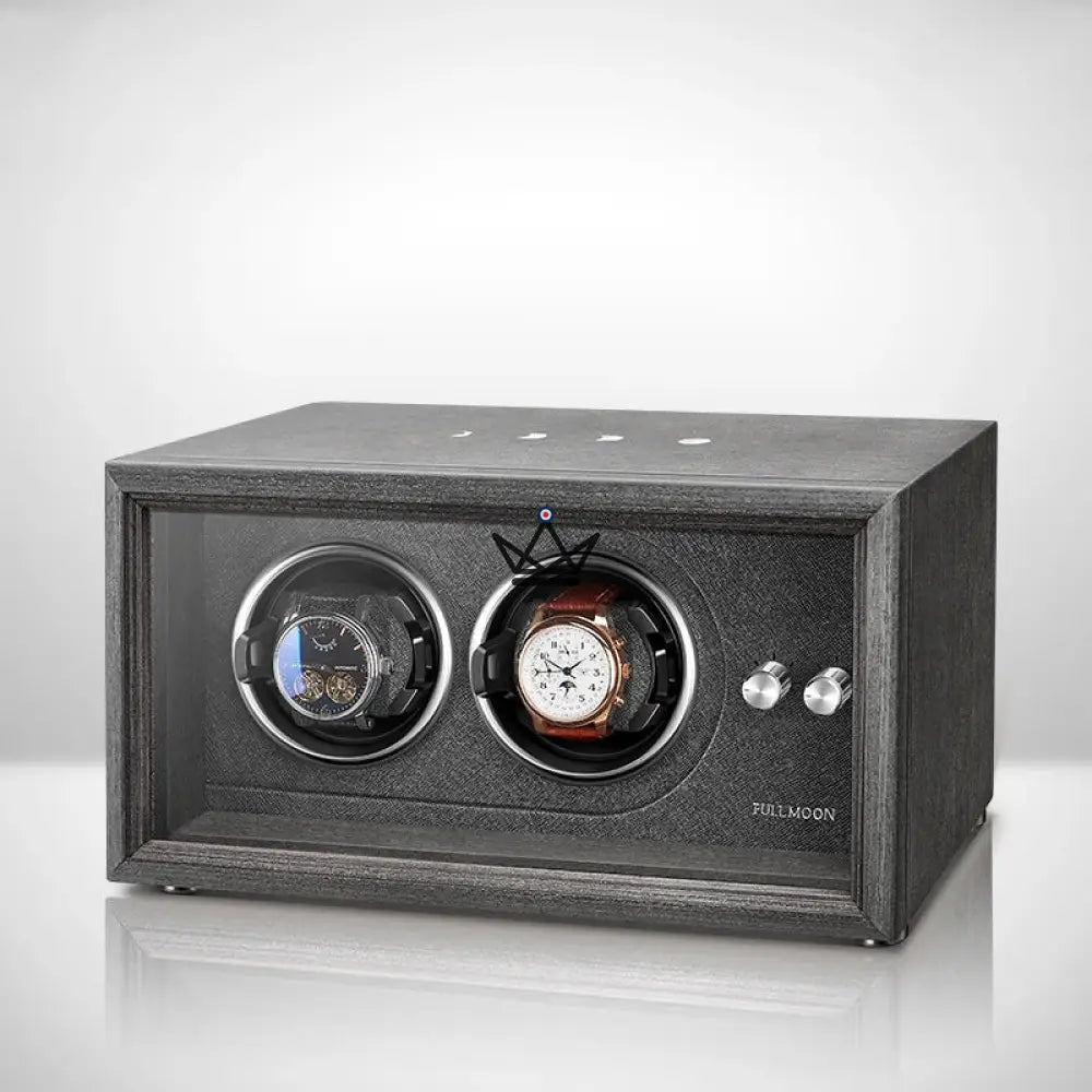Automatic Watch Winder FULL MOON — Moon Phases, LED, Anti-Magnetic, 2 or 4 Watches — 2 Locations / Black