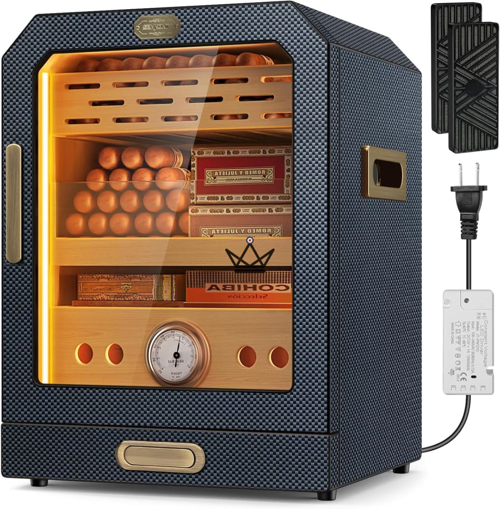 Prestige Cedar Lux Cigar Humidor - Cedar, Touch LED, 100-150 Cigars, Glass Drawer, 2 Humidifiers, Front Hygrometer, Walnut or Carbon — view 15