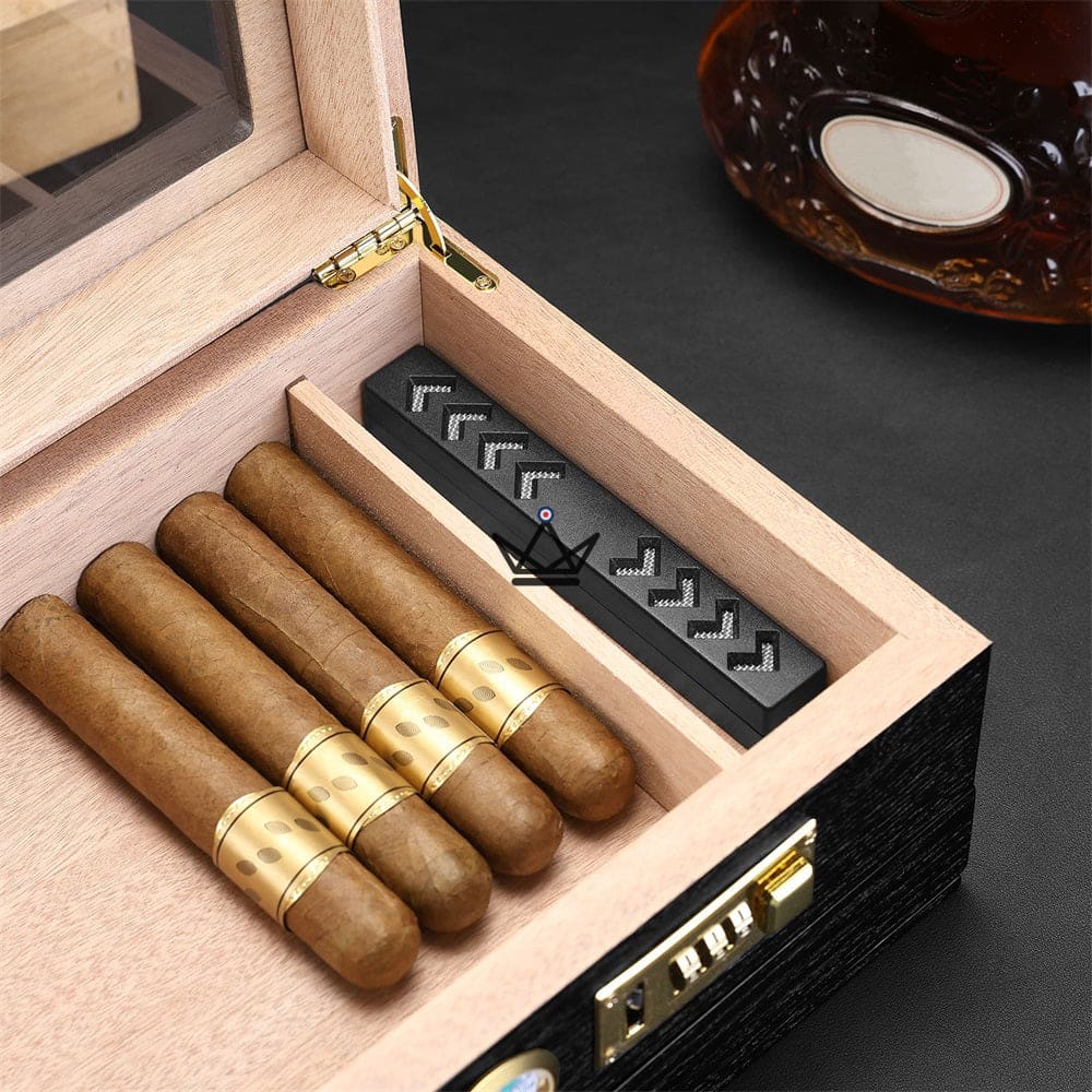 Enigma Moon Humidor — cedar, glass top, secure code, drawer, 30 cigars | Solo or Orion (ashtray, lighter, cutter) — view 8