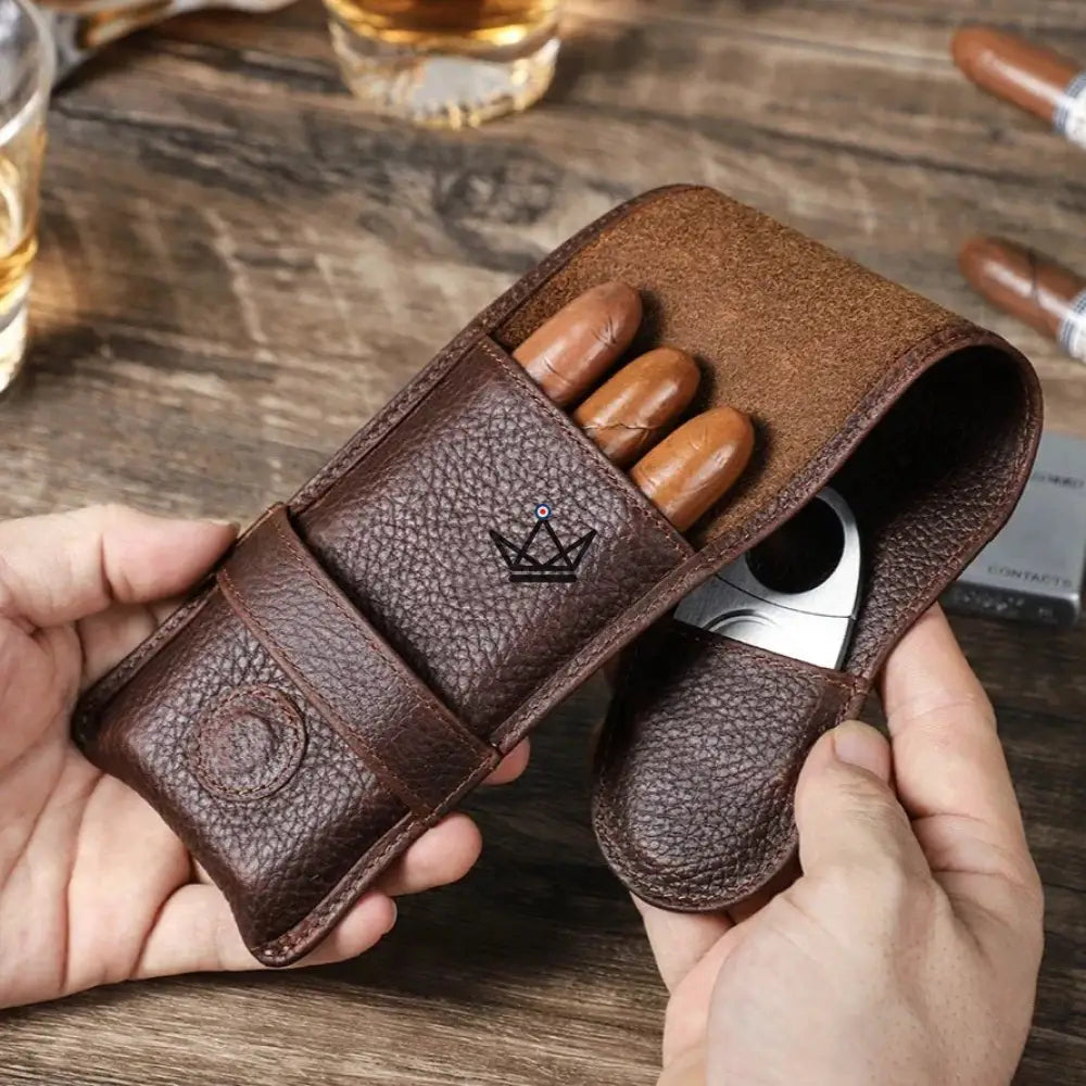 Customizable 3 Cigar Leather Case - Voyageur Pocket — view 11