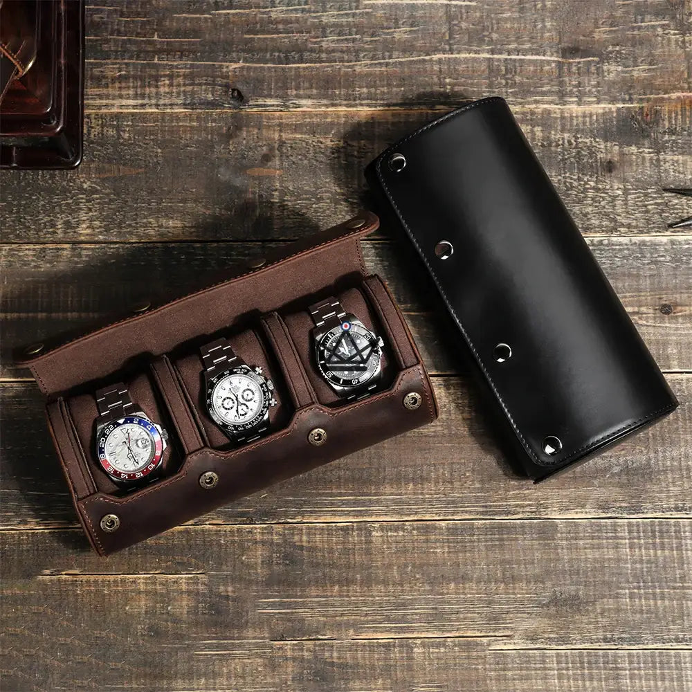 Estuche de viaje para reloj automático de cuero personalizable - Voyageur TimeGuardian