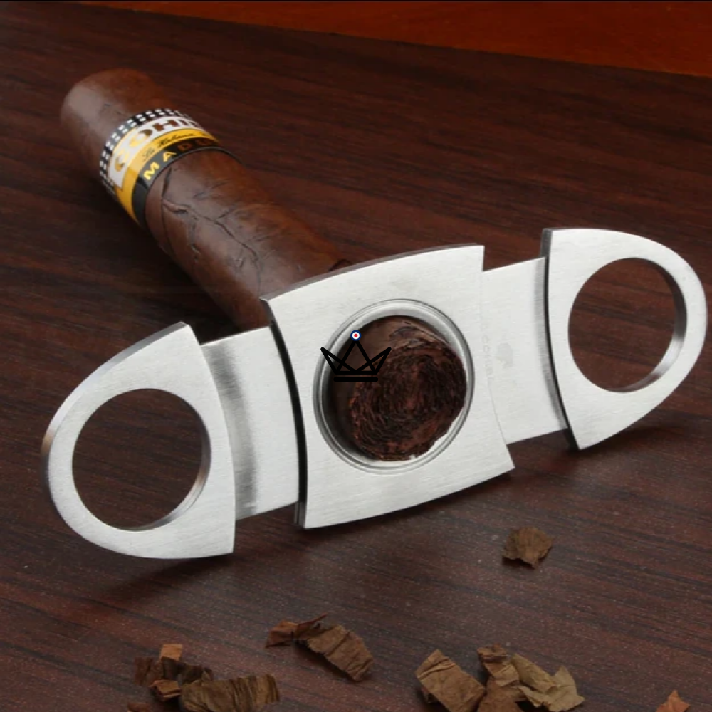 Guillotine Cigar Cutter, brushed metal — stainless steel, 55 ring gauge max — view 3