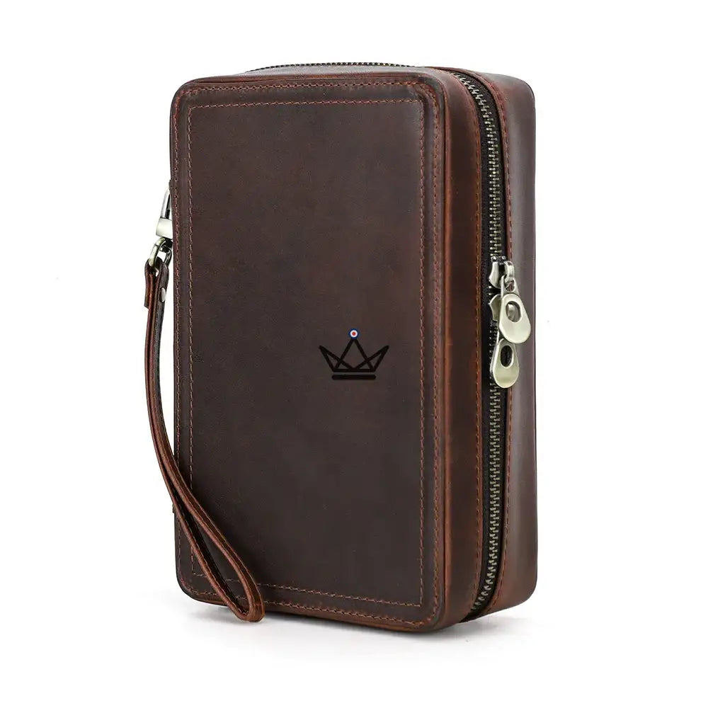 Zigarrenetui VOYAGEUR SIGNATURE — Dunkelbraunes Leder, Lasergravur, 21 × 13,5 × 7 cm – Ansicht 7